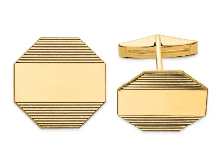 14k Real Gold Men s Octagonal With Line Design Cuff Links Online Sale