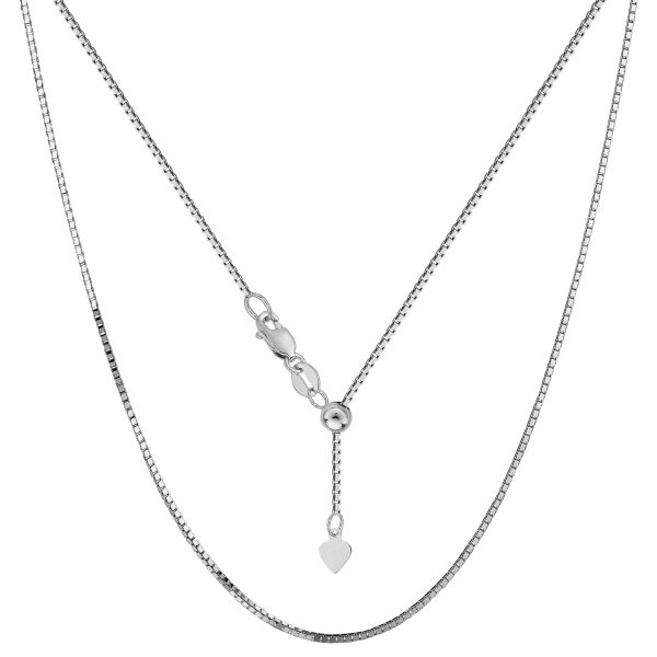 10k White Gold Adjustable Box Link Chain Necklace, 0.85mm, 22  Cheap