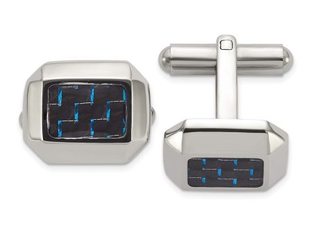 Chisel Stainless Steel Polished with Black and Blue Carbon Fiber Inlay Cuff Links Hot on Sale