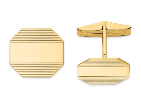 14k Real Gold Men s Rectangular Octagon With Line Design Cuff Links Discount