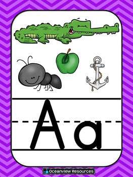 Alphabet cards with Pictures Classroom Decor- Purple Chevron Online