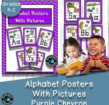 Alphabet cards with Pictures Classroom Decor- Purple Chevron Online