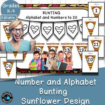 Alphabet and Number Bunting Decor Pack- Sunflower Design Online now